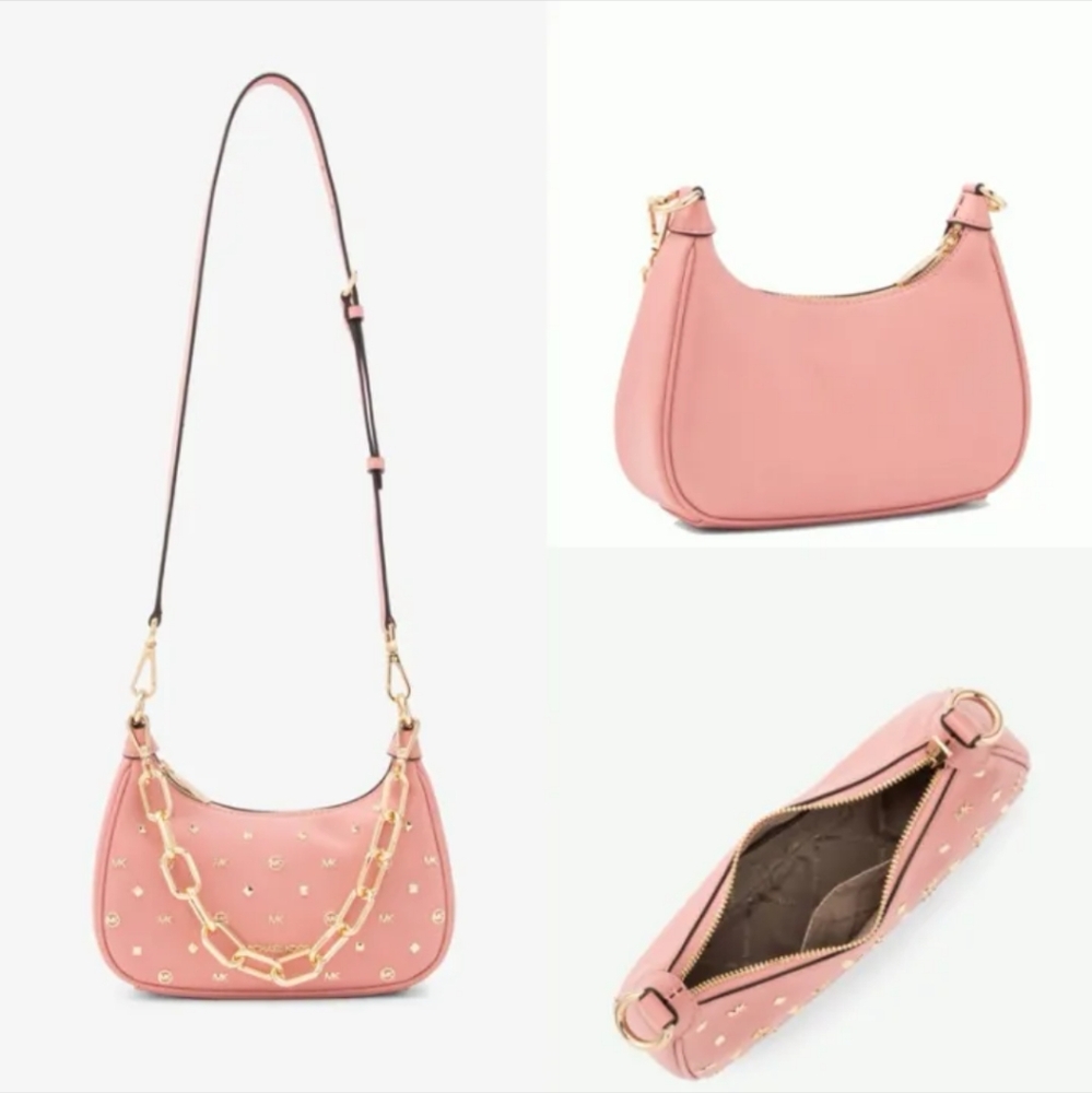 MICHAEL KORS CORA Zip Pochette Medium Handbag Faux Leather Pink 2WAY 35F3G4CU6Y